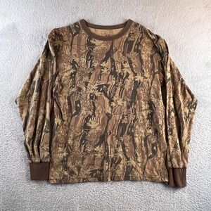 VTG Rothco Camouflage Long Sleeve T-Shirt Mens L Brown Smoky Branch Camo